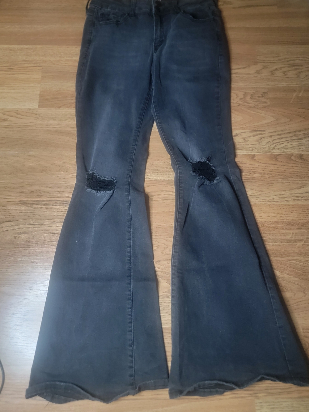 SO Black Flared Jeans with Knee Rips